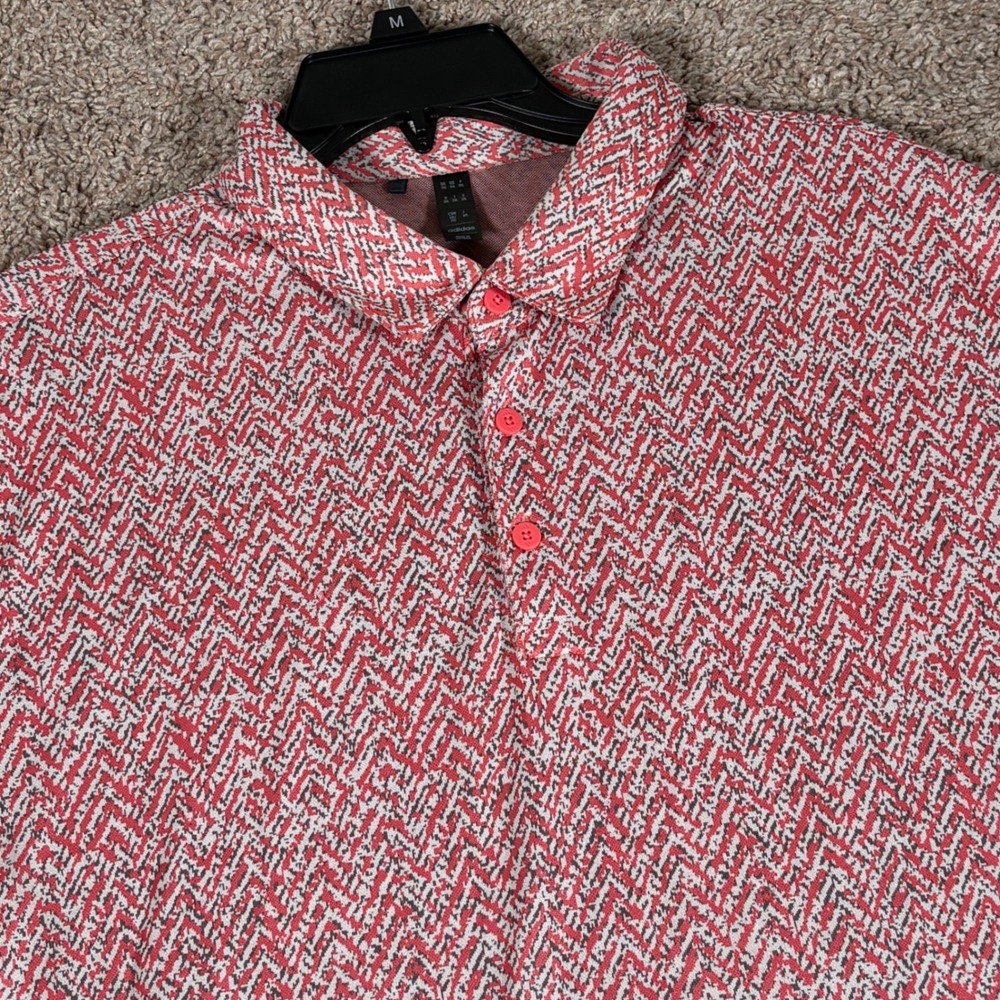 Adidas Golf Mens 2XL Red White Geometric Chevron Short Sleeve Polo Shirt
